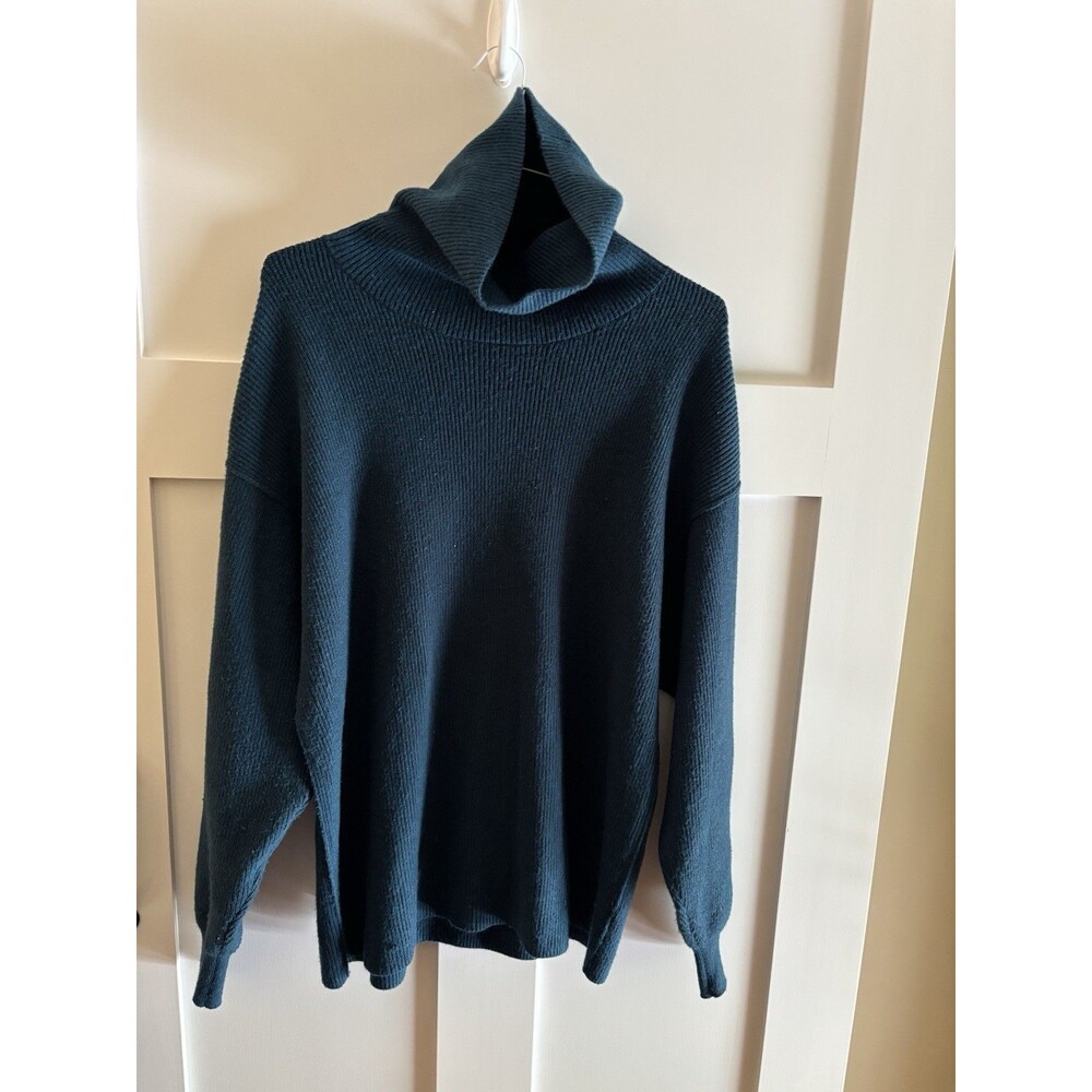 Free People Women’s Blue Ribbed Knit Turtleneck Pullover Sweater Relaxed S